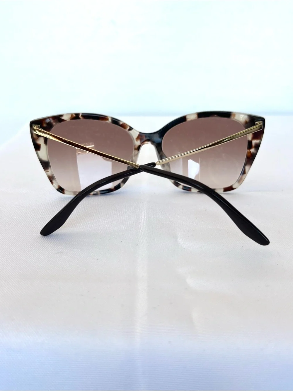 PRADA SPR 12X-F Cat Eye Brown Gradient Lens Tortoise Gold Metal Frame Sunglasses